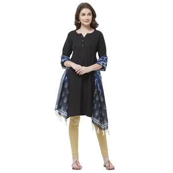 Navy Blue Colored Digital Print Soft Chanderi Dupatta with Tassels 4