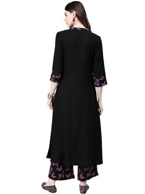 Women's Black Colour Foil Print Straight Rayon Kurta 2