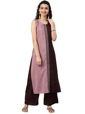 Women's Brown Colour Solid Straight Crepe Kurta 1