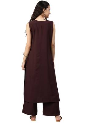 Women's Brown Colour Solid Straight Crepe Kurta 2