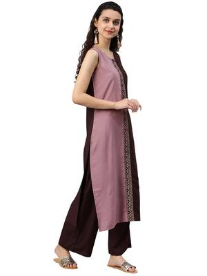 Women's Brown Colour Solid Straight Crepe Kurta 3