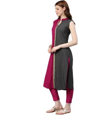 Women's Pink Colour Solid Straight Crepe Kurta 1