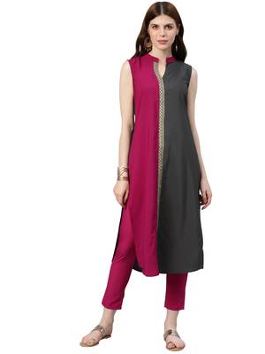 Women's Pink Colour Solid Straight Crepe Kurta 3
