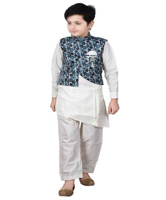 Green plain cotton silk boys-kurta-pyjama 1