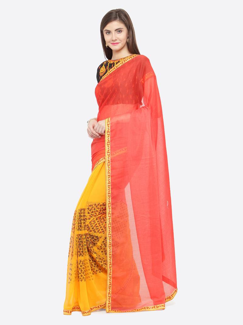 multicolor printed georgette saree with blouse