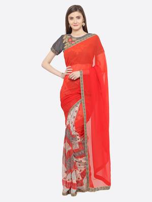 multicolor printed georgette saree with blouse 1