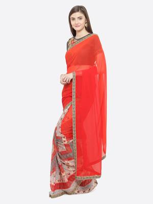 multicolor printed georgette saree with blouse 3