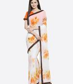 White printed georgette saree with blouse