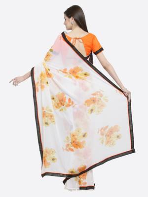 White printed georgette saree with blouse 2