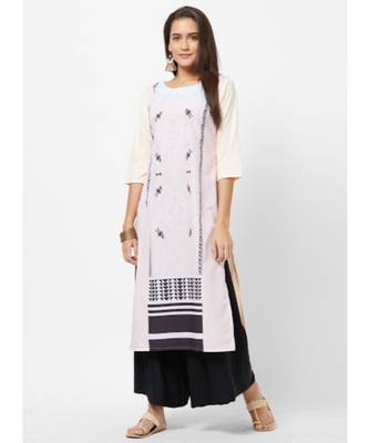 Cream Printed Crepe Kurti 1
