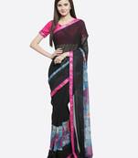 Black printed georgette saree with blouse