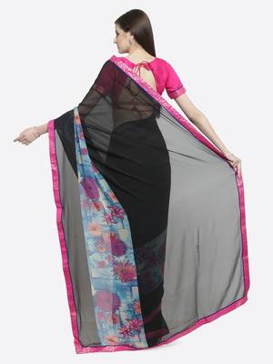 Black printed georgette saree with blouse 2