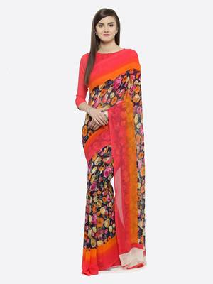 multicolor printed georgette saree with blouse 1