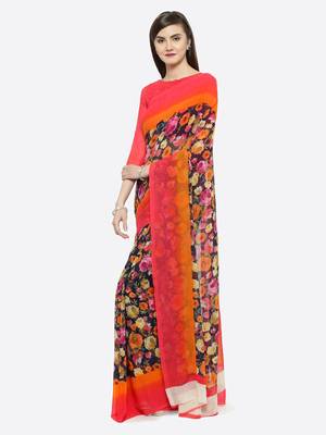 multicolor printed georgette saree with blouse 3