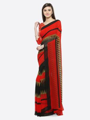 multicolor printed georgette saree with blouse 3