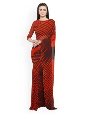 Red printed georgette saree with blouse 1