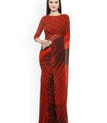 Red printed georgette saree with blouse
