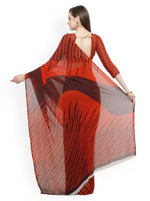Red printed georgette saree with blouse 2