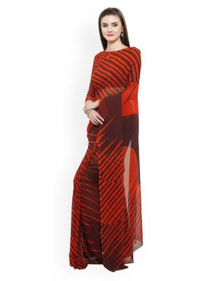 Red printed georgette saree with blouse 3