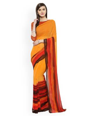 Orange printed georgette saree with blouse 1