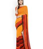 Orange printed georgette saree with blouse