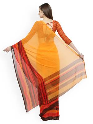 Orange printed georgette saree with blouse 2