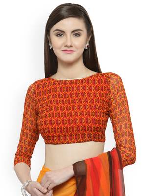 Orange printed georgette saree with blouse 4