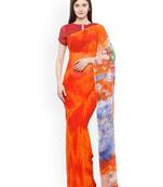 Orange printed georgette saree with blouse