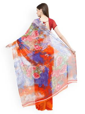Orange printed georgette saree with blouse 2