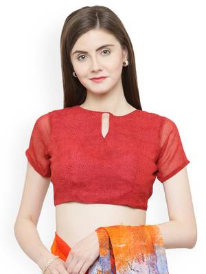 Orange printed georgette saree with blouse 4