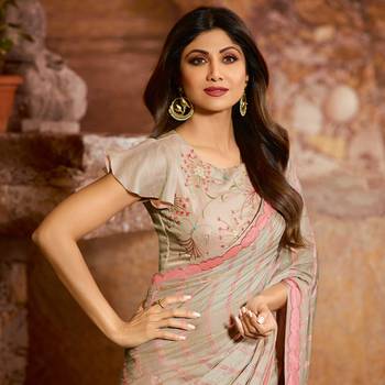 Pink embroidered Silk blend saree with blouse 1