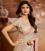 Pink embroidered Silk blend saree with blouse