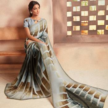 Grey embroidered Crepe saree with blouse 1