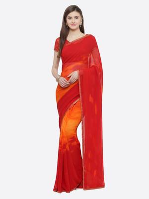 Red printed georgette saree with blouse 1