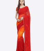 Red printed georgette saree with blouse