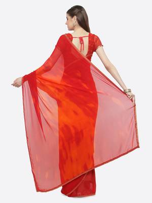 Red printed georgette saree with blouse 2