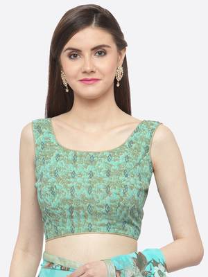 Turquoise printed georgette saree with blouse 4