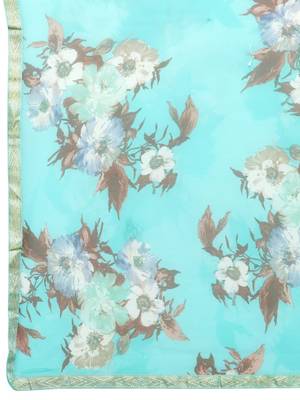 Turquoise printed georgette saree with blouse 5