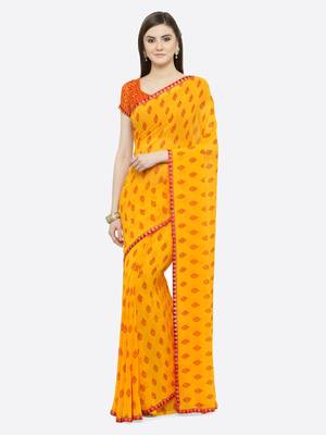 Mustard printed georgette saree with blouse 1