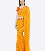 Mustard printed georgette saree with blouse