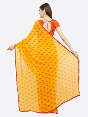 Mustard printed georgette saree with blouse 2