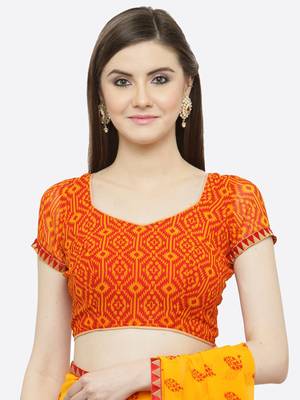 Mustard printed georgette saree with blouse 4
