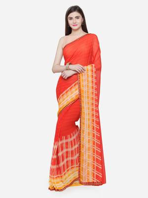 Orange printed georgette saree with blouse 1