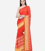 Orange printed georgette saree with blouse