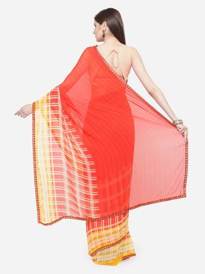 Orange printed georgette saree with blouse 2