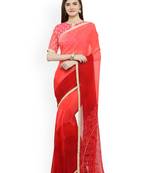 Pink printed georgette saree with blouse
