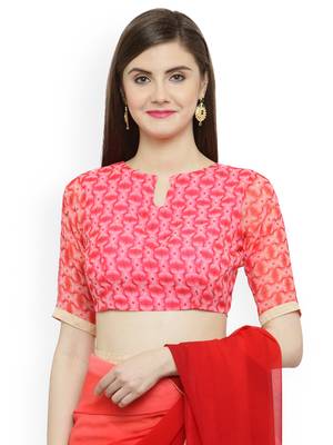 Pink printed georgette saree with blouse 4