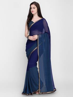 Blue printed georgette saree with blouse 2
