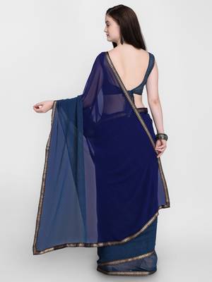 Blue printed georgette saree with blouse 3