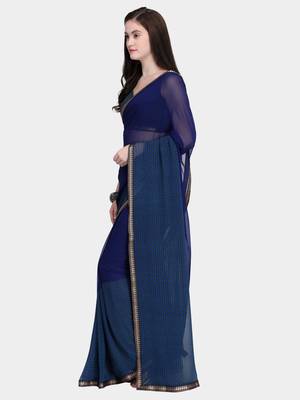Blue printed georgette saree with blouse 4
